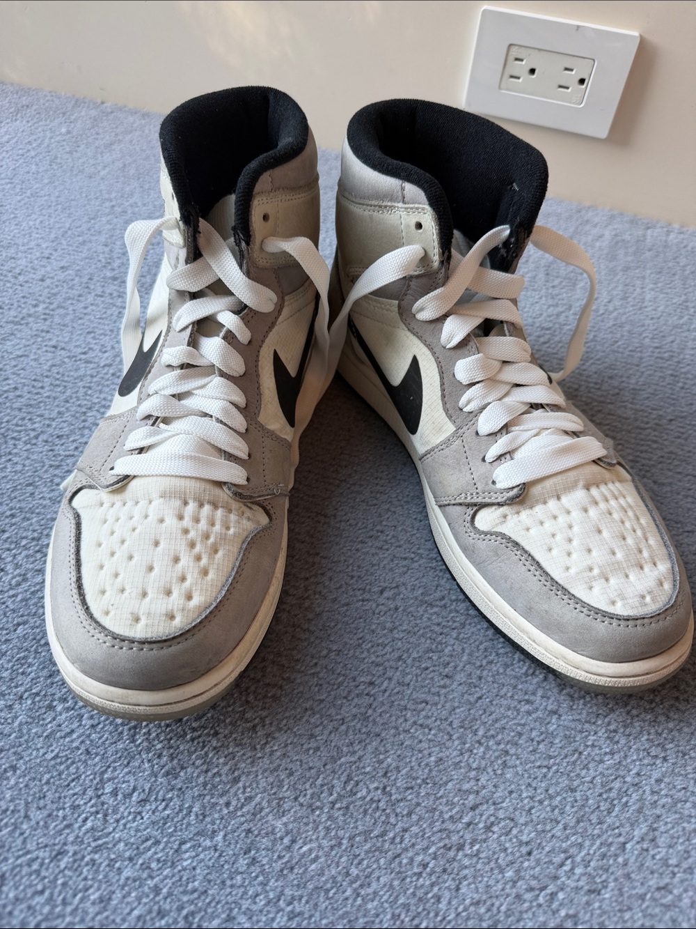 Jordan Men’s High-Top Sneakers in White, Gray and Black
